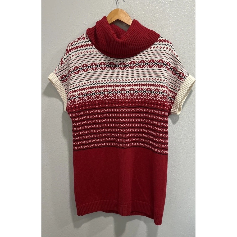 Tommy Hilfiger Women's Large Tunic Sweater Fair Isle Turtleneck Nordic Christmas